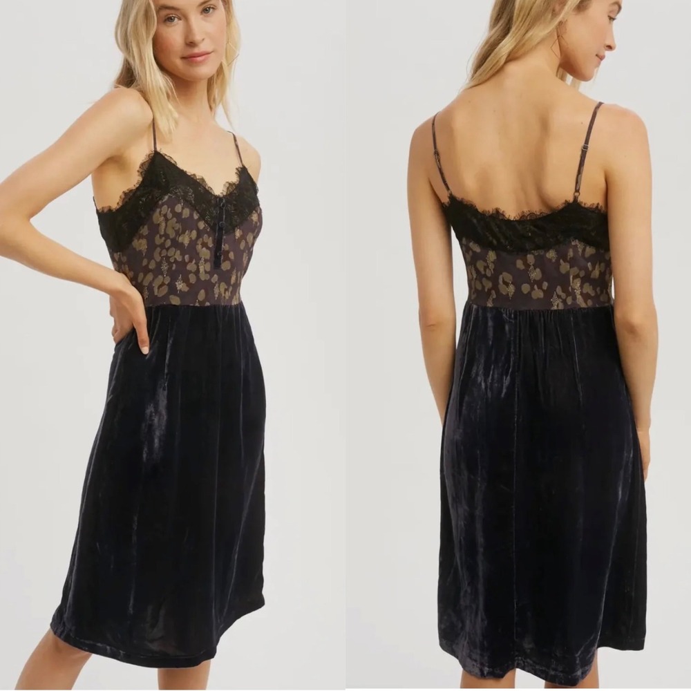 NWT Mystree Velvet Lace Slip Midi Dress 90's Y2K Glam Whimsygoth S Retro Party